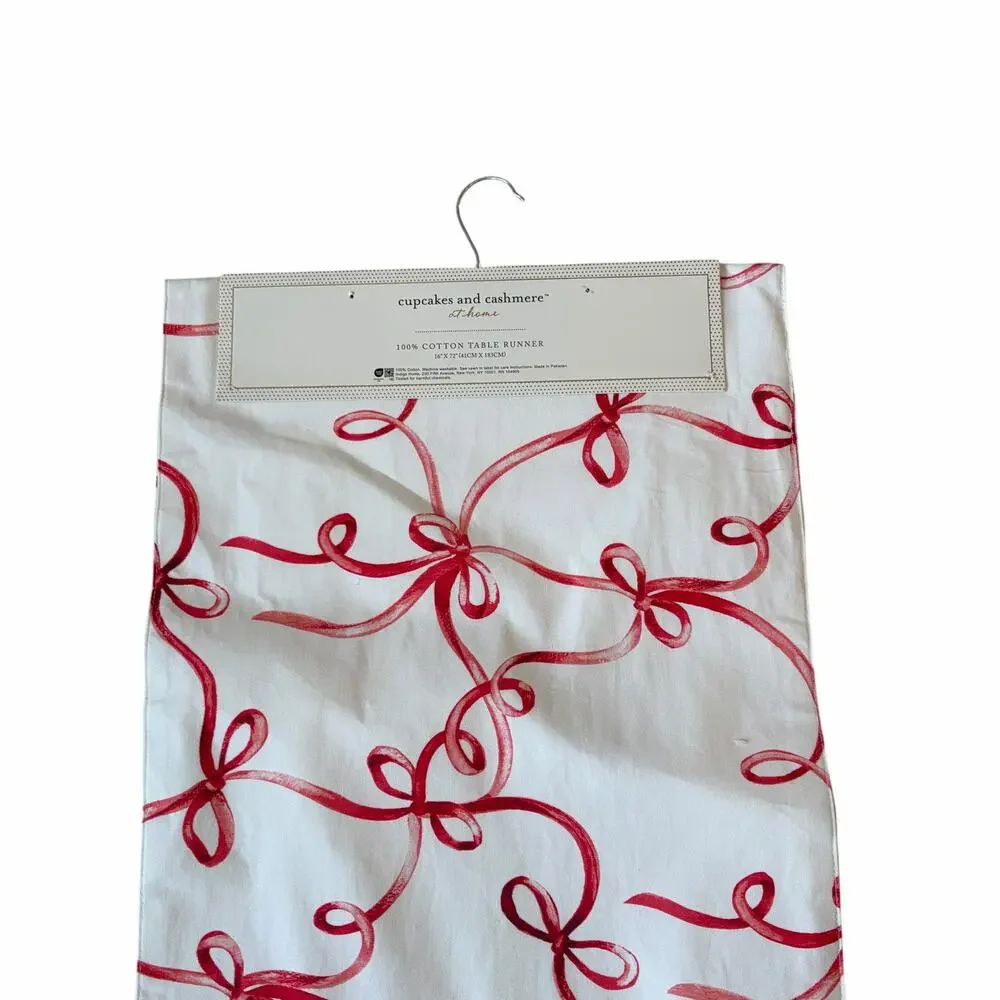 Cupcakes and Cashmere RIBBONS & BOWS Table Runner 16x72 Red White Holiday New